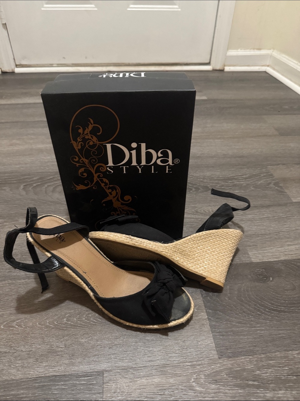 Diba Black Espadrille Wedge Sandals with Ankle Wrap